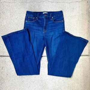 Dark wash flare jeans from Good American. Medium rise